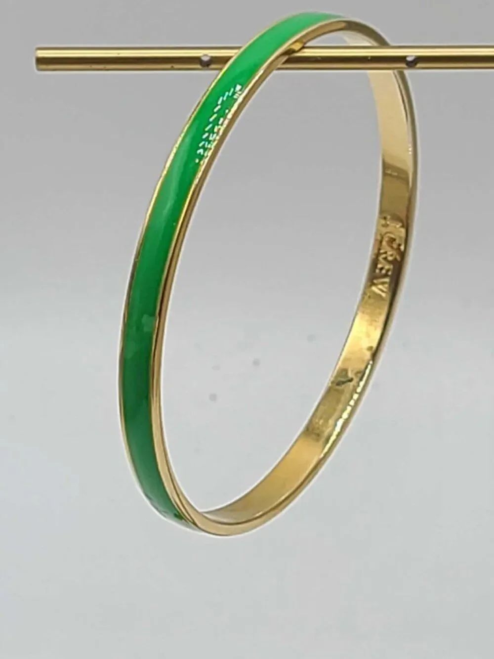 J Crew Thin Green Enamel Gold Tone Bangle Bracelet